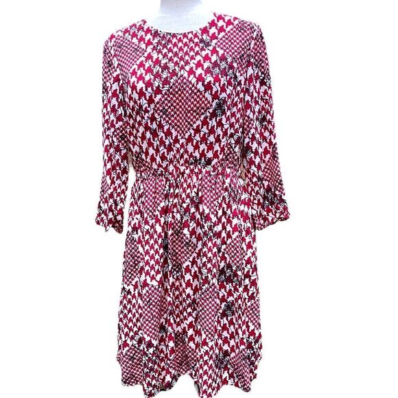 Brooks Brothers Refined Red Floral Belted Knee Length Dress Preppy Size 8 - Picture 1 of 10